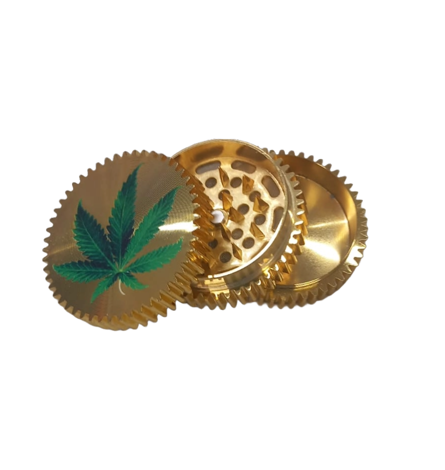 GRINDER 3 PARTI ORO E FOGLIA VERDE IN METALLO