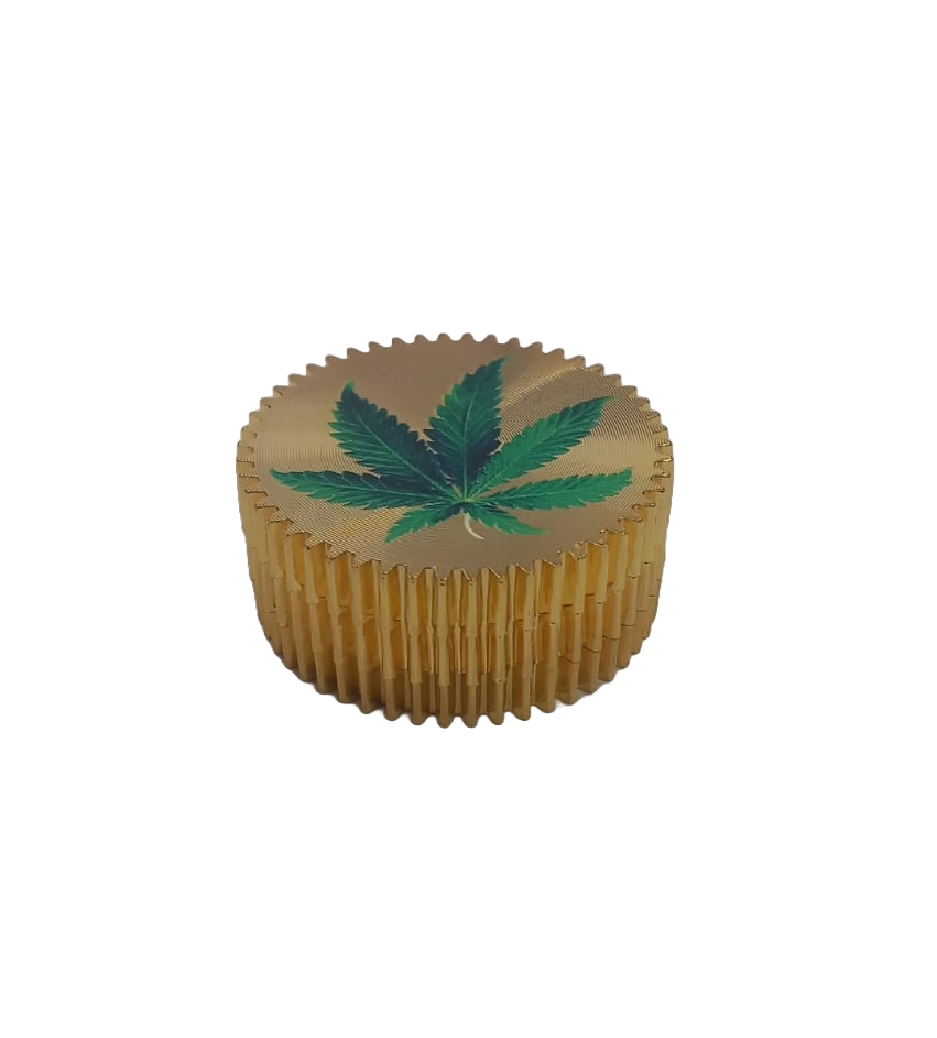 GRINDER 3 PARTI ORO E FOGLIA VERDE IN METALLO