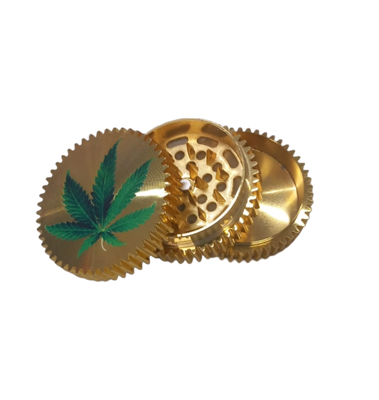 GRINDER 3 PARTI ORO E FOGLIA VERDE IN METALLO