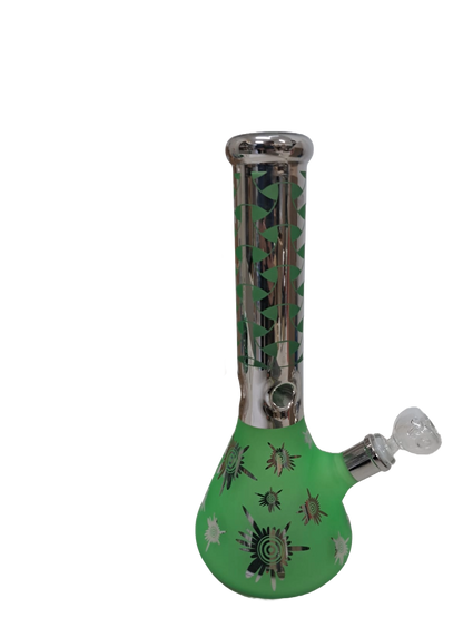 BONG VERDE E ARGENTO IN VETRO