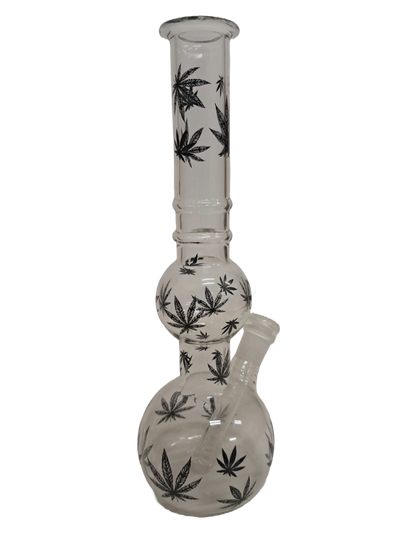 BONG TRASPARENTE CON FOGLIE DI CANAPA IN VETRO