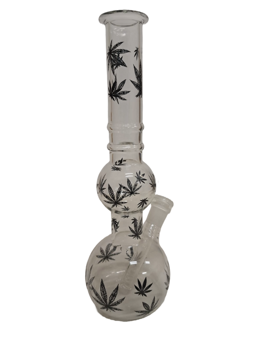 BONG TRASPARENTE CON FOGLIE DI CANAPA IN VETRO