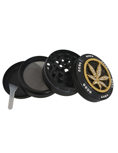 GRINDER 4 PARTI IN METALLO FOGLIA ORO CON BRILLANTINI