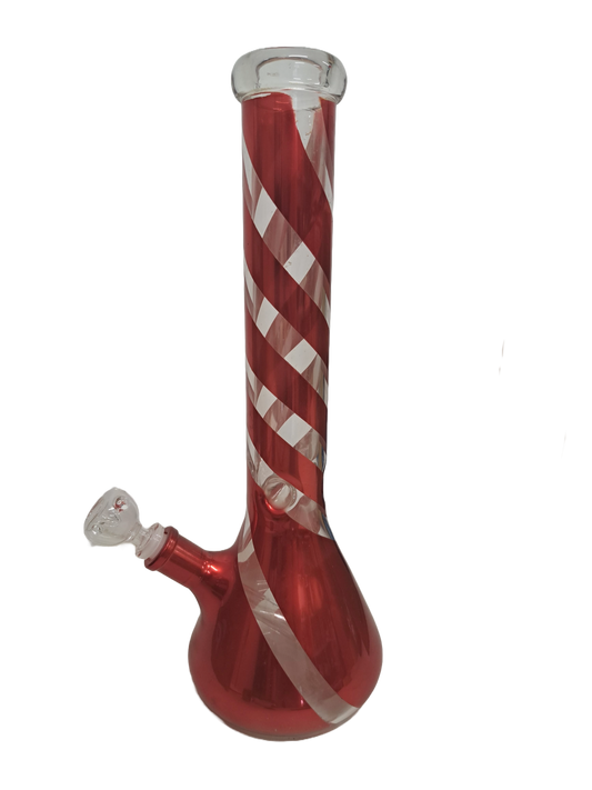 BONG ROSSO A STRISCE IN VETRO