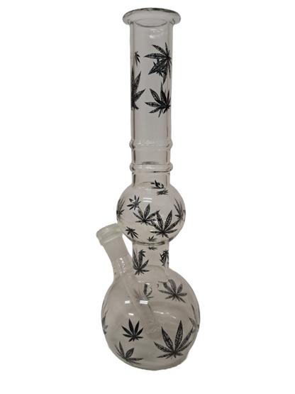 BONG TRASPARENTE CON FOGLIE DI CANAPA IN VETRO