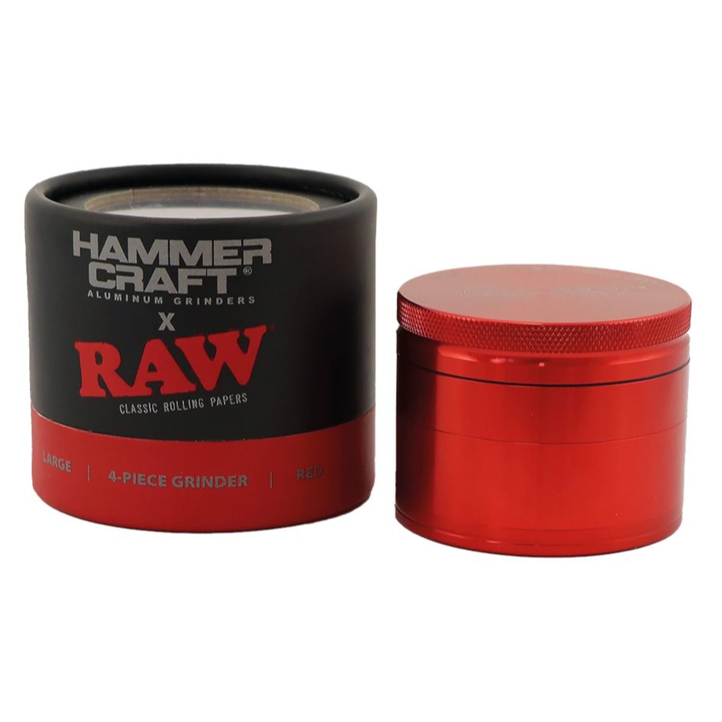 GRINDER RAW HAMMER CRAFT ROSSO LARGE 4 PARTI 60mm IN ALLUMINIO