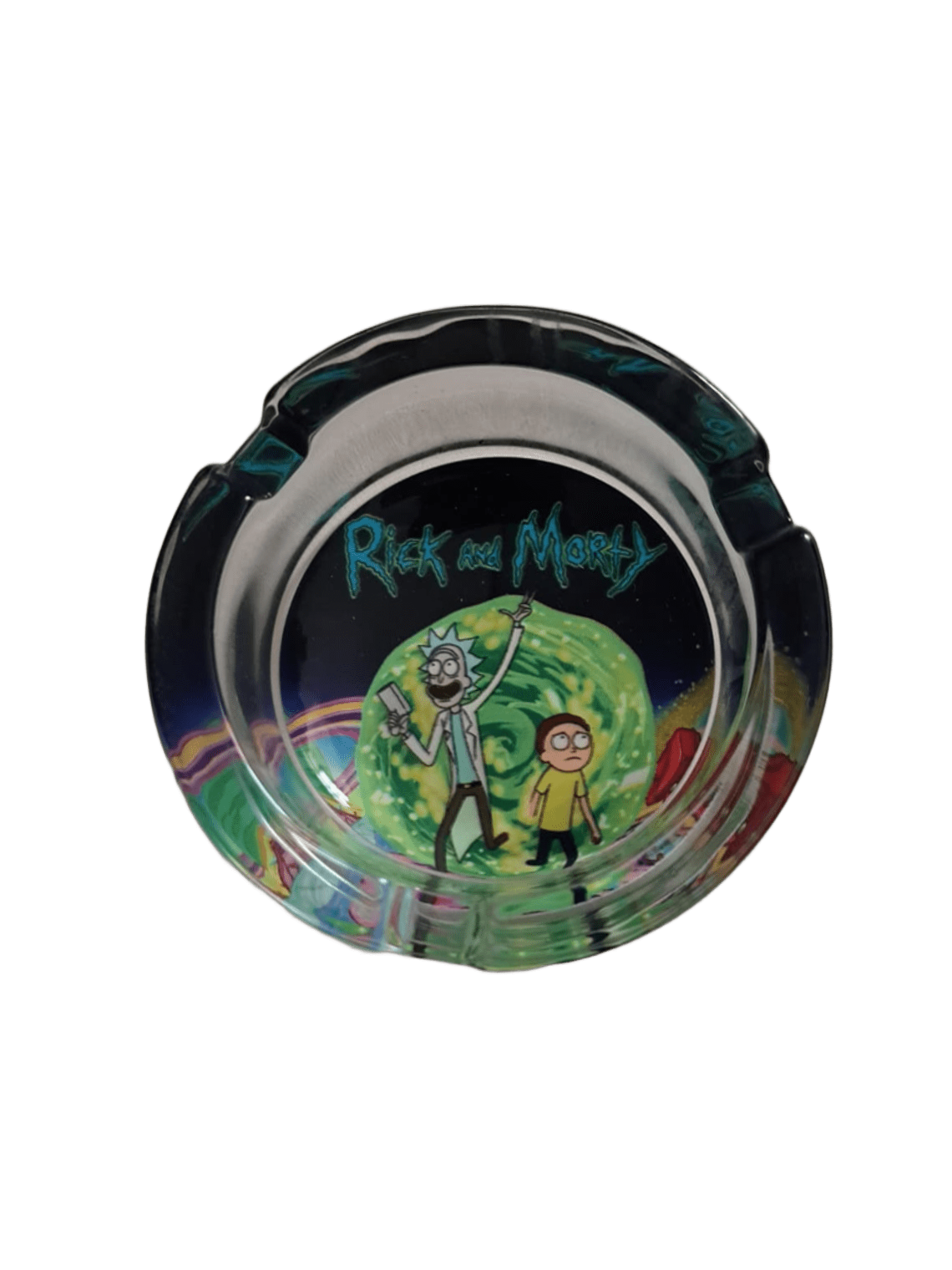 POSACENERE ROTONDO RICK & MORTY IN FUGA IN VETRO