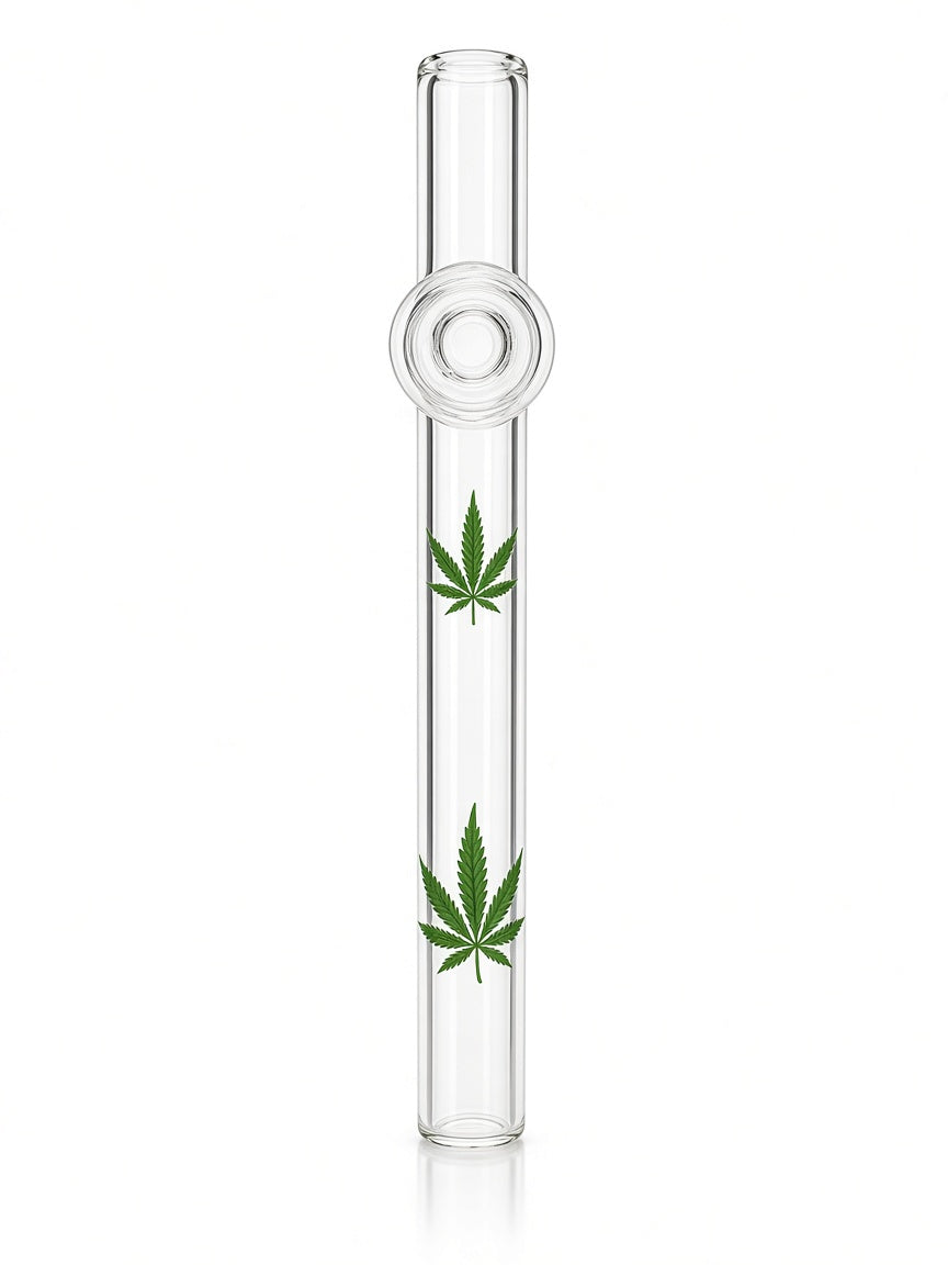 PIPA IN VETRO CON FOGLIE DI CANAPA